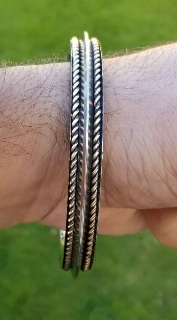 Sikh Kara Copper Brass Twisted Rope Collar Kada Heavy Stainless steel Bangle V17G Singh kaur Punjabi Gift New