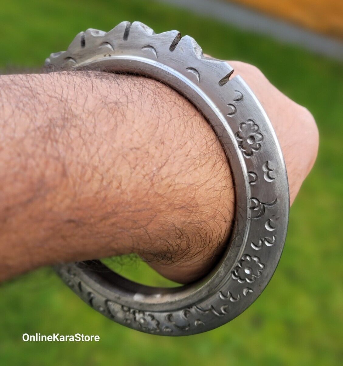 Sikh Sarbloh Kara Pure Iron Cut Floral Chakri Kada Khalsa Warrior Bangle OG7R