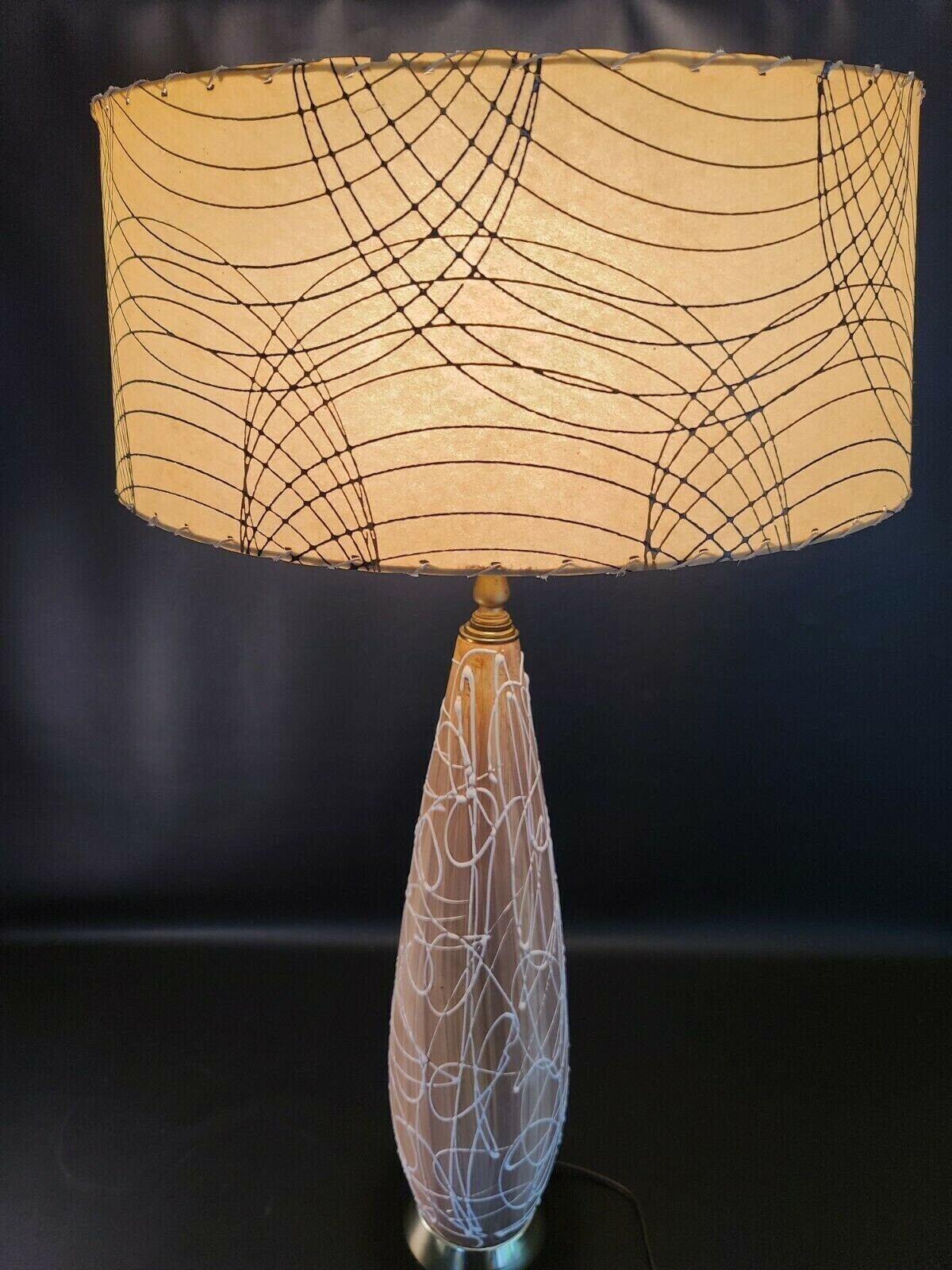 Vintage tall ceramic drip lamp with fiberglass shade 33' tall rewired