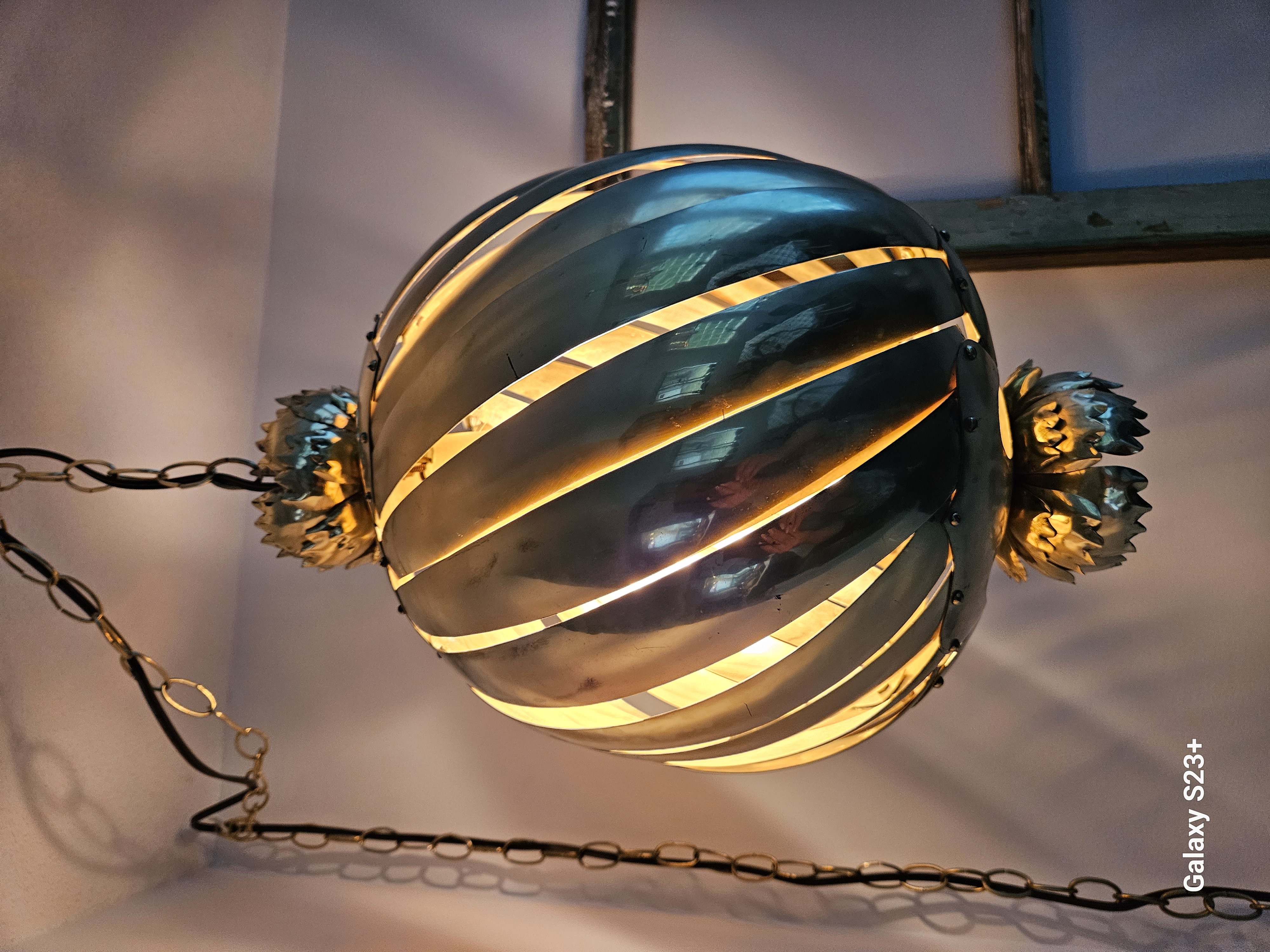 Vintage Swag Lamp Brass Mid Century Hanging Gold  Light Pendant  Rewired Cleaned