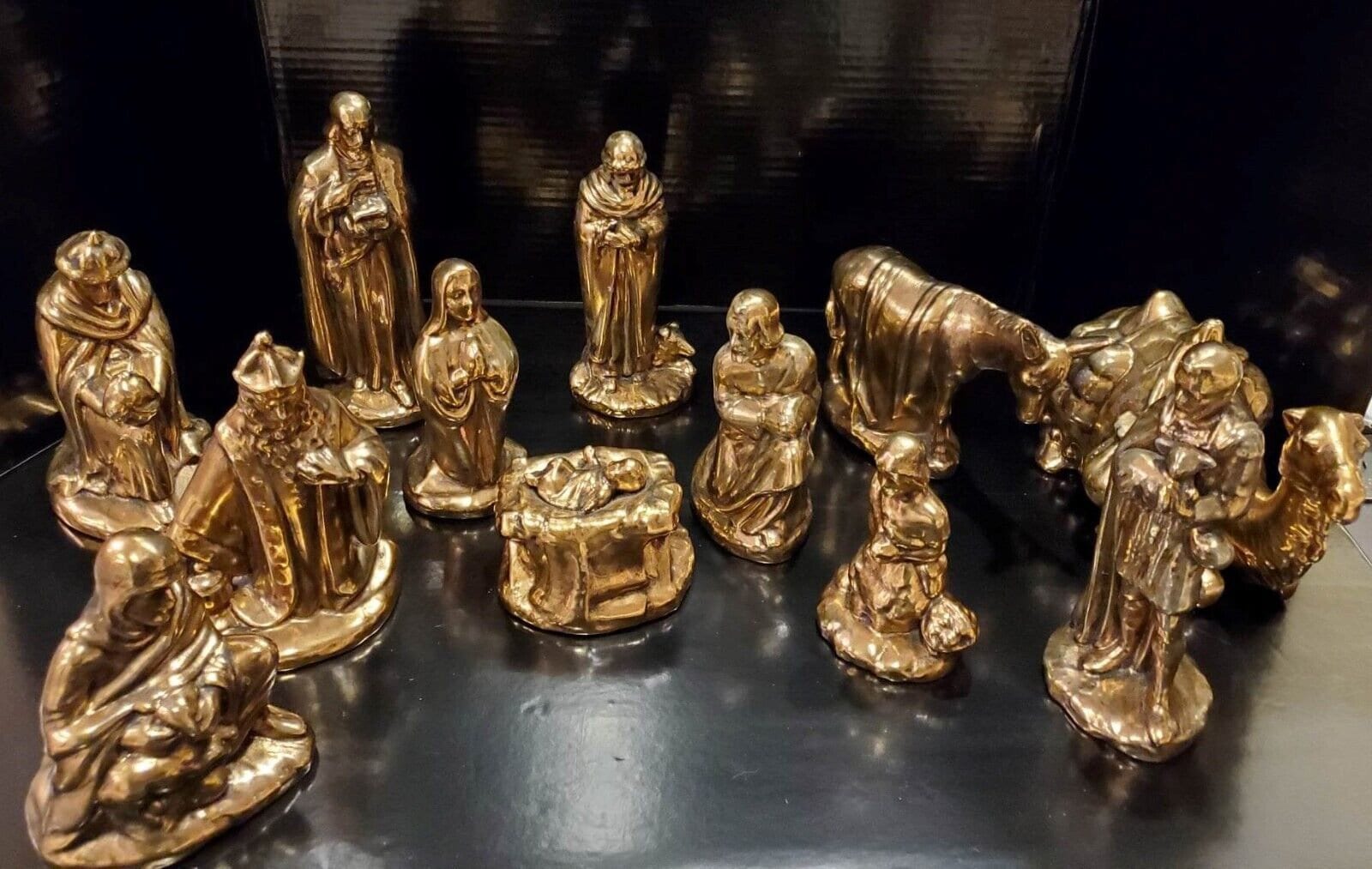 Vtg ceramic nativity scene holland mold hand painted antique gold set 12 pieces