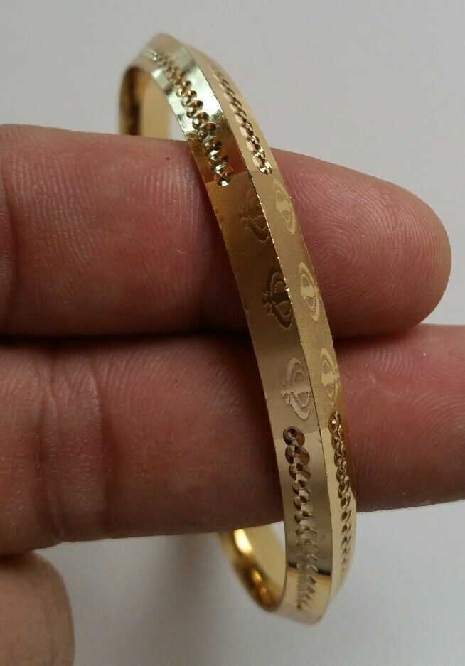NEW Gold Plated Laser Engraved Khandas Sikh Singh Khalsa Kara Bangle Kada D9