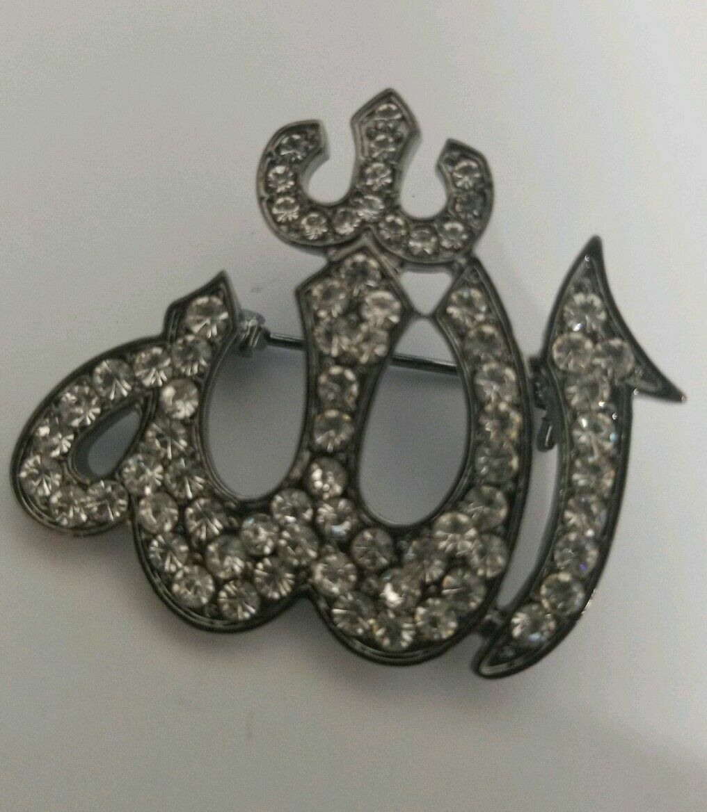 Stunning Rhinestones Black Colour Allah Word Muslim ISLAMIC Islam Brooch Pin