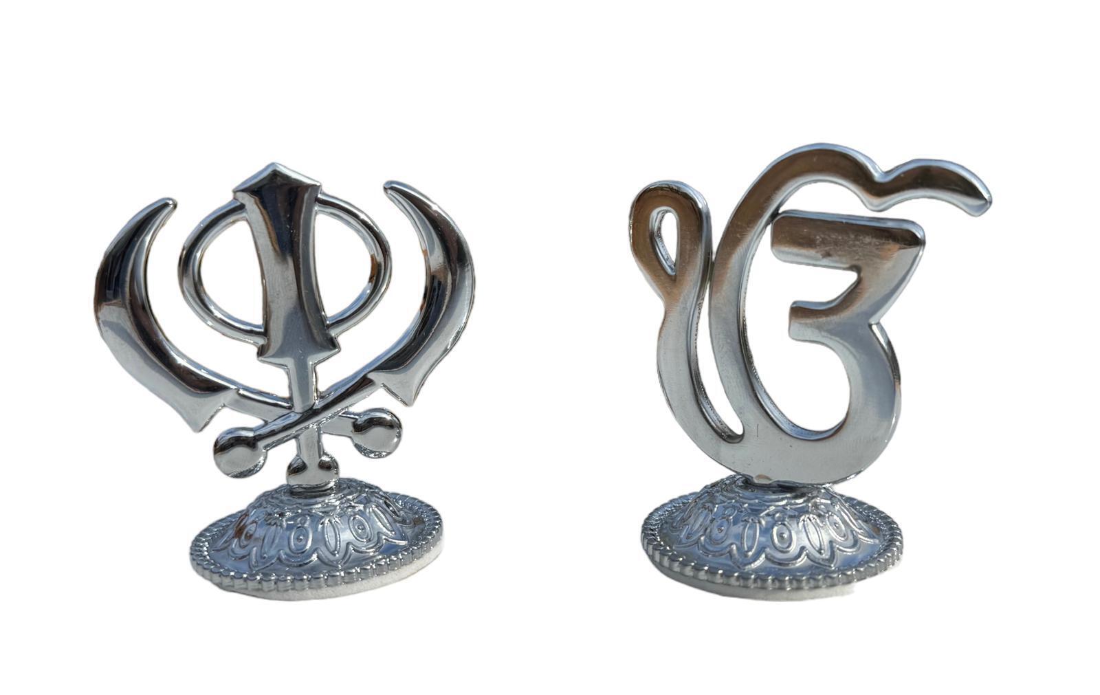 Sikh Khanda or Ek Onkar Car Dashboard Stand Silver Plated Singh Punjabi New PP31