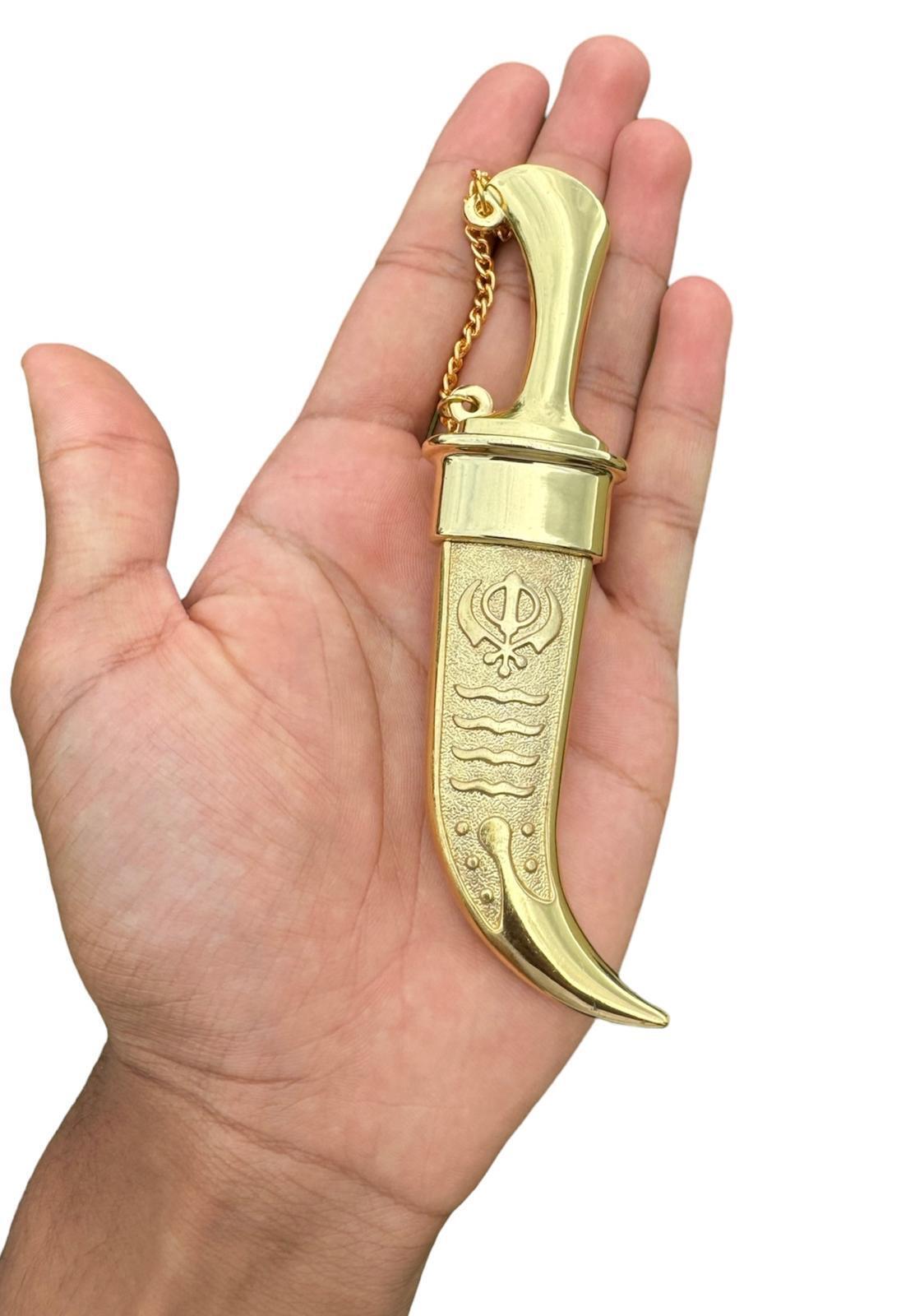 Stainless Steel Kirpan Sikh Siri Sahib Taksali Singh Gold Khanda Engraved F31