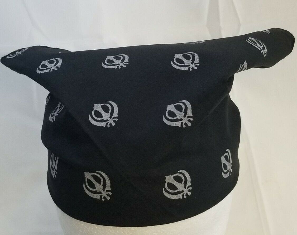 Black Khanda Bandana Rumal Sikh Head Wrap Cotton punjabi singh kaur khalsa hanky