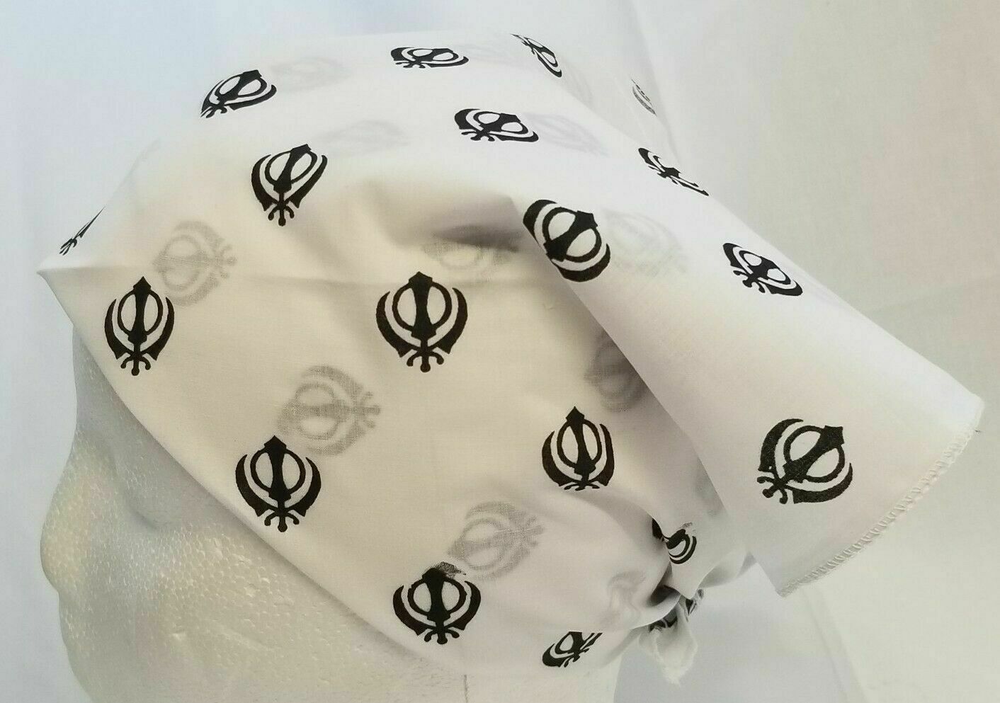 White Khanda Bandana Rumal Sikh Head Wrap Cotton Punjabi Singh Kaur Khalsa Hanky