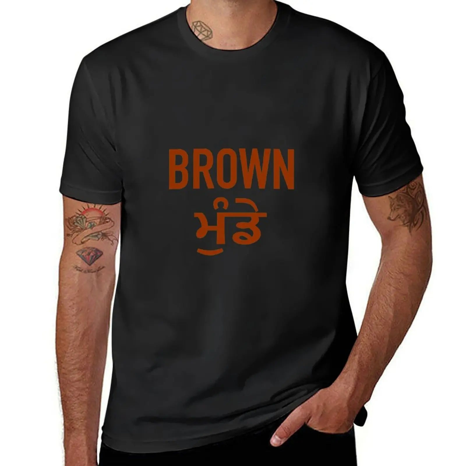 Brown munde punjabi art T-Shirt anime clothes boys whites customs sweat mens graphic t-shirts