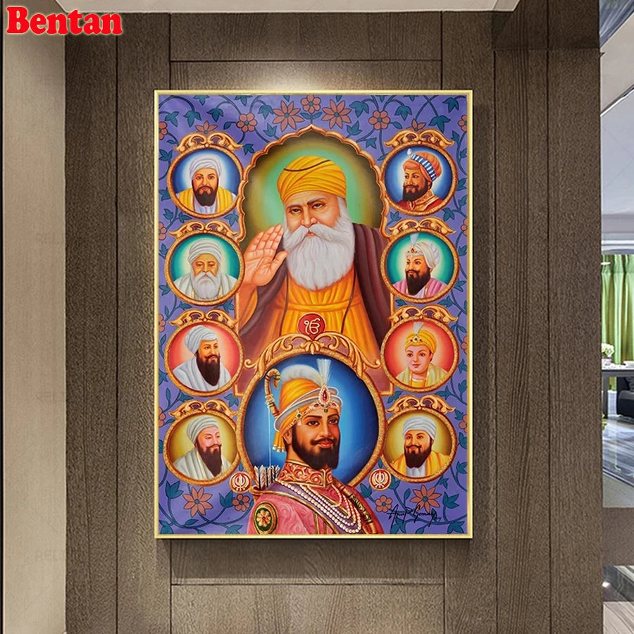 India Art The Ten Sikh Gurus 5D DIY Diamond Painting Stitch Full Diamond Mosaic Buddhist Pictures For Living Room Decoration