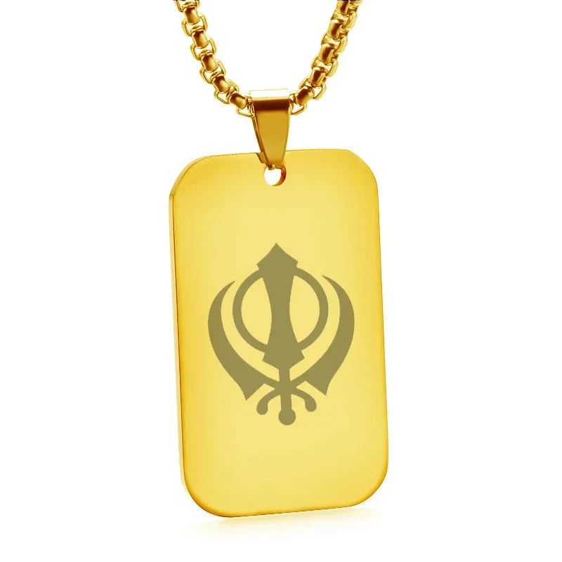 New DIY Customized Dog Tag Pendant Sikhism Sikh Necklace for Men Boy Khanda Symbol India Pakistan Malaysia Religious Jewelry