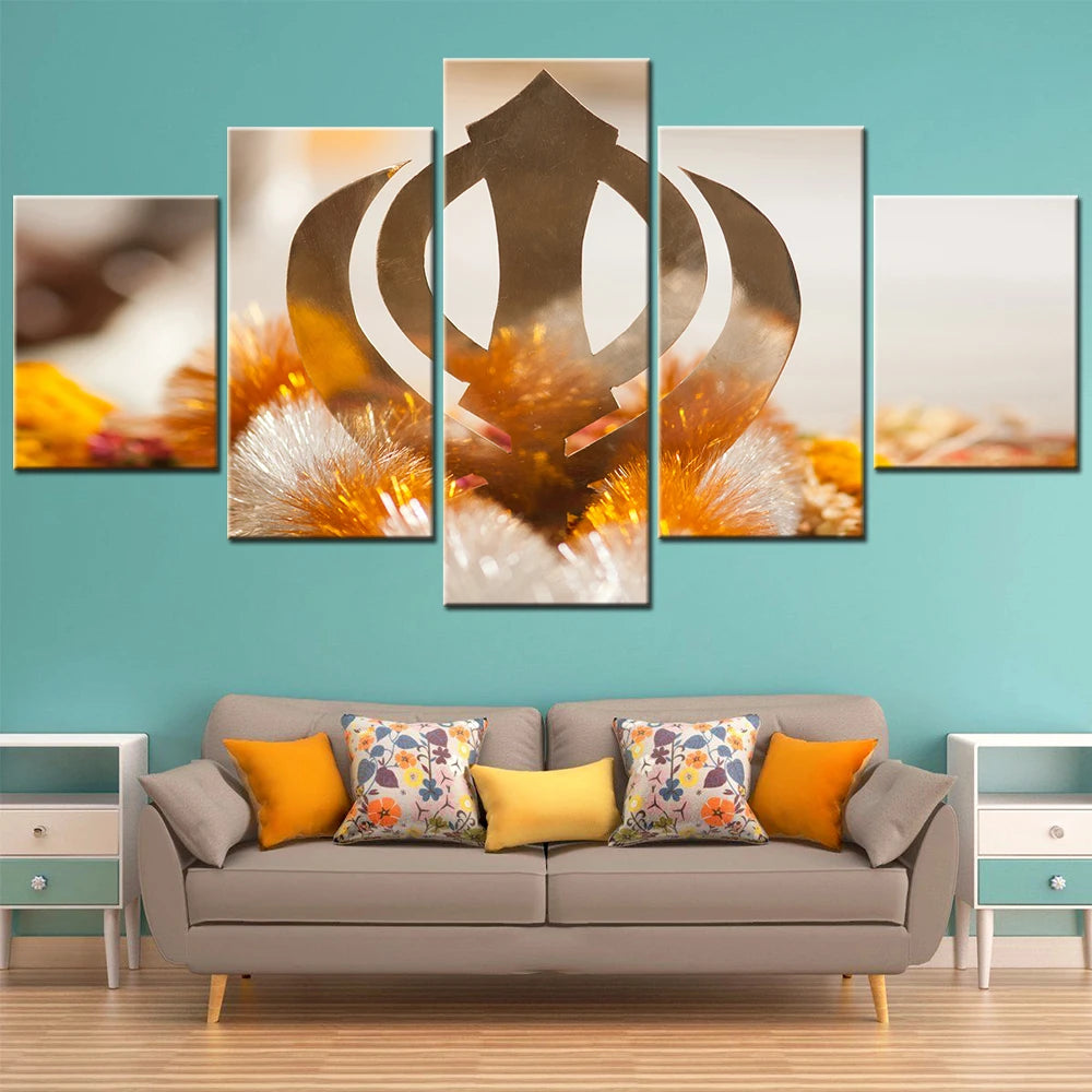 Religion Symbol Painting Sikhism Sign Picture 5 Panels Printed on Canvas Wall Art Home Decor Painting House Decoration Artwork