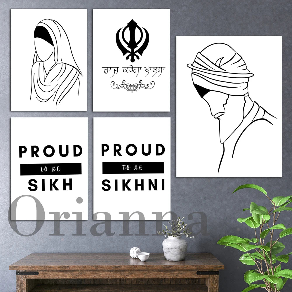 Sikh Digital Minimalism Black White Men And Women Sikhi Culture Wall Canvas Print Poster Home Living Room Bedroom Decor Painting