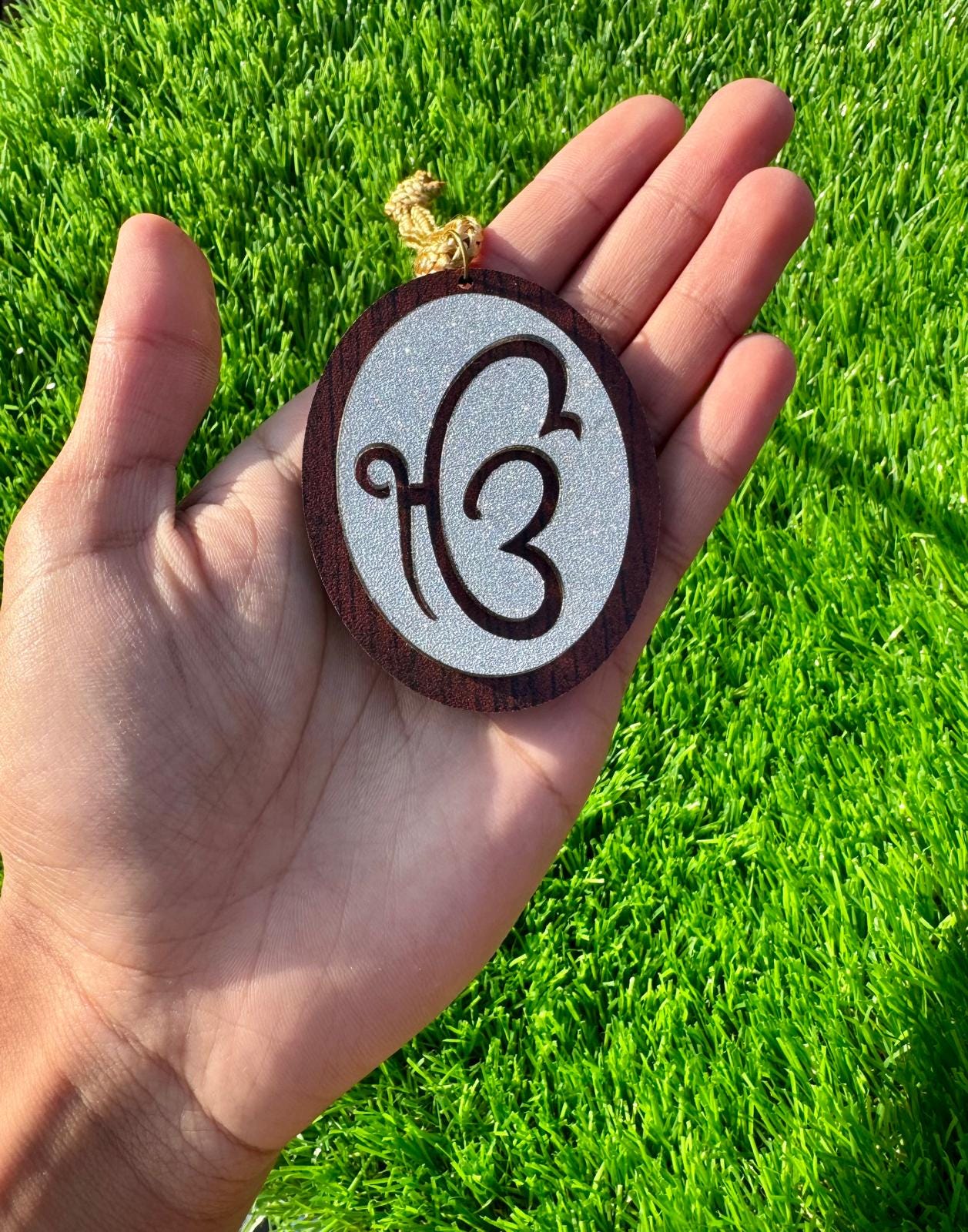 Wooden Sikh Ik Onkar Car Hanging Pendant Ornament Mahogany Silver Glitter Colour Khalsa Singh Kaur Khanda Unique Sikh Gift Kirpan Symbol G11