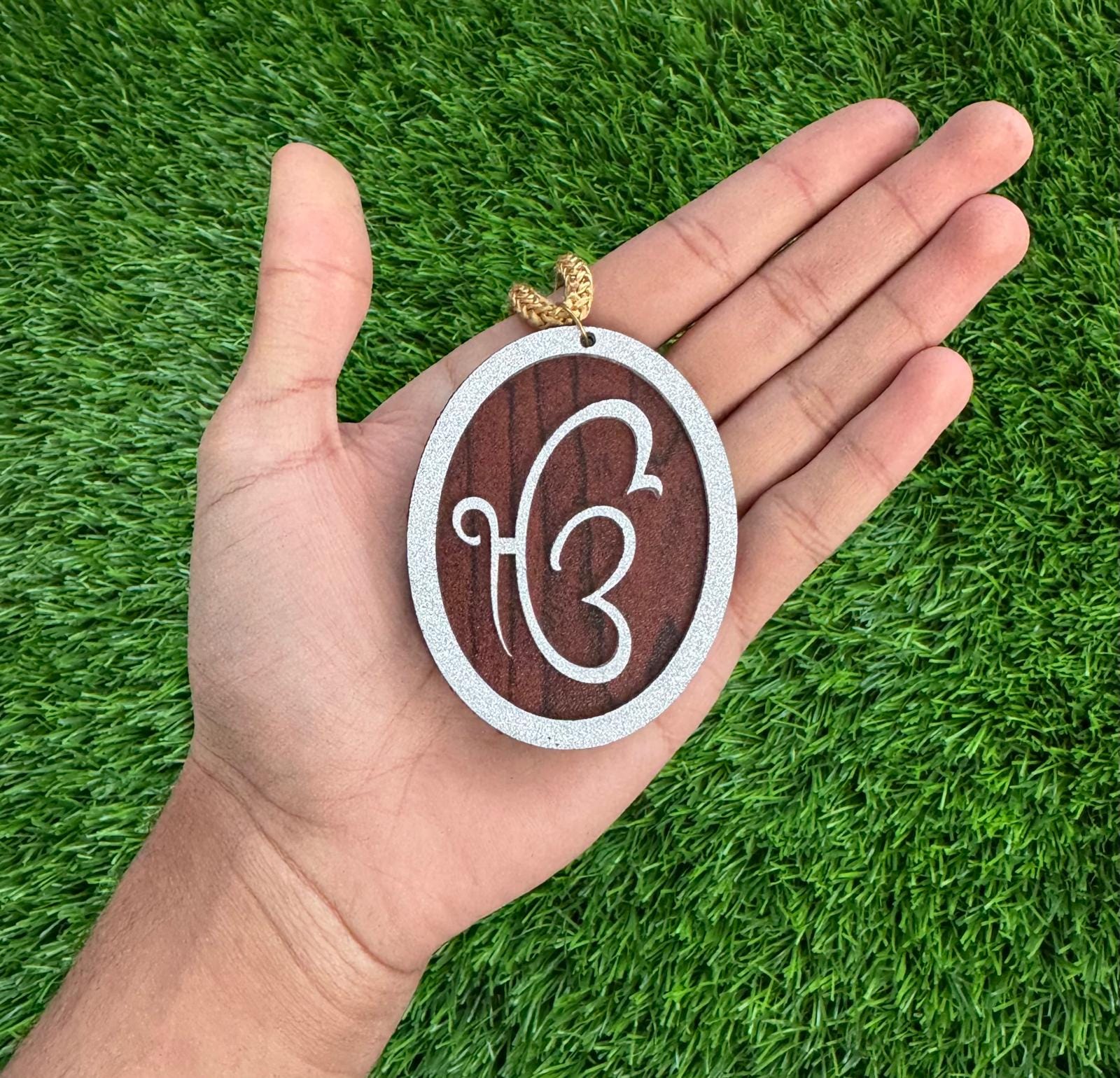 Wooden Sikh Ik Onkar Car Hanging Pendant Ornament Mahogany Silver Colour Khalsa Singh Kaur Khanda Unique Sikh Gift Kirpan Symbol G9