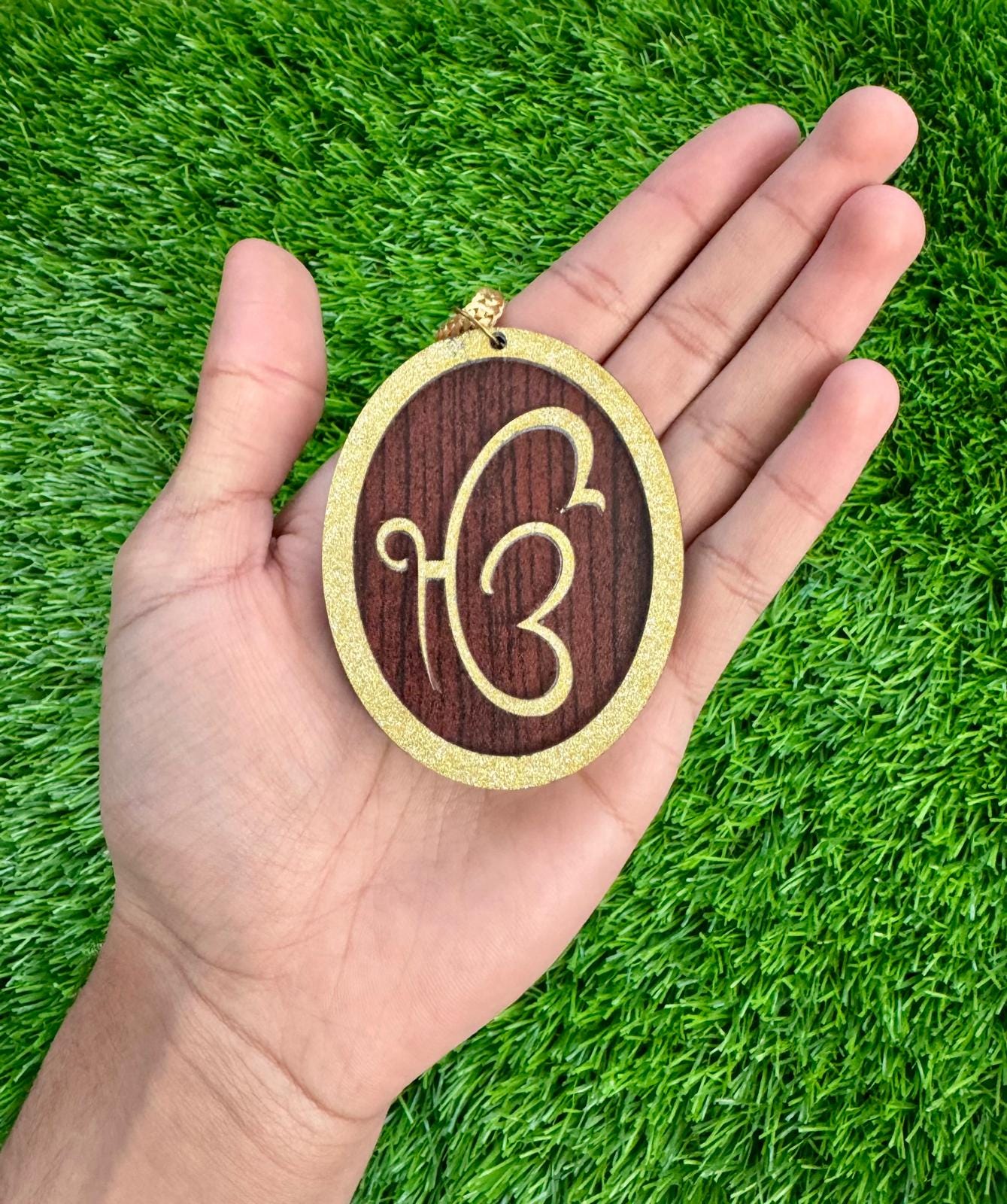 Wooden Sikh Ik Onkar Car Hanging Pendant Ornament Mahogany Gold Colour Khalsa Singh Kaur Khanda Unique Sikh Gift Kirpan Symbol G8