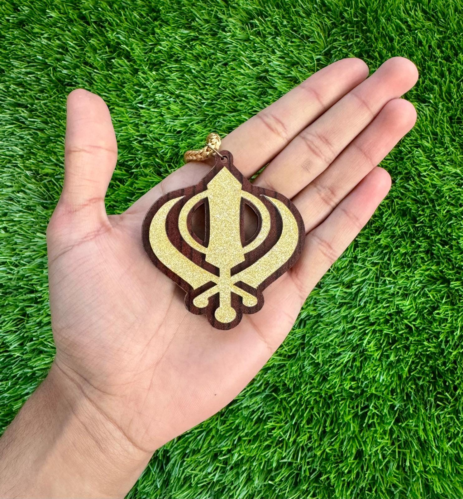 Wooden Sikh Khanda Car Hanging Pendant Ornament Beige Mahogany Colour Khalsa Singh Kaur Unique Sikh Gift Kirpan Symbol G6