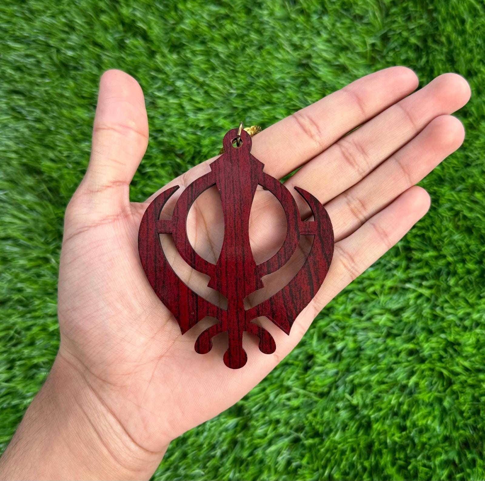 Wooden Sikh Khanda Car Hanging Pendant Ornament Mahogany Colour Khalsa Singh Kaur Unique Sikh Gift Kirpan Symbol G5