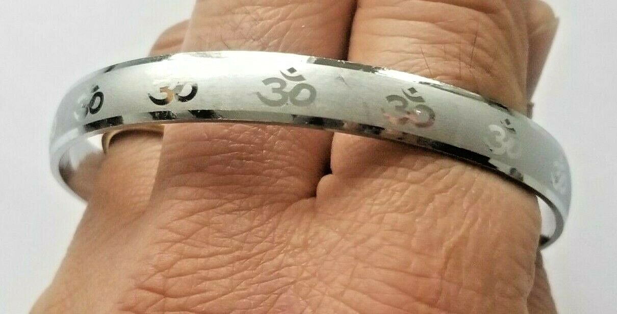 Smooth Silver plated Laser Engraved Hindu Legend OM Kara India Bangle Bracelet K