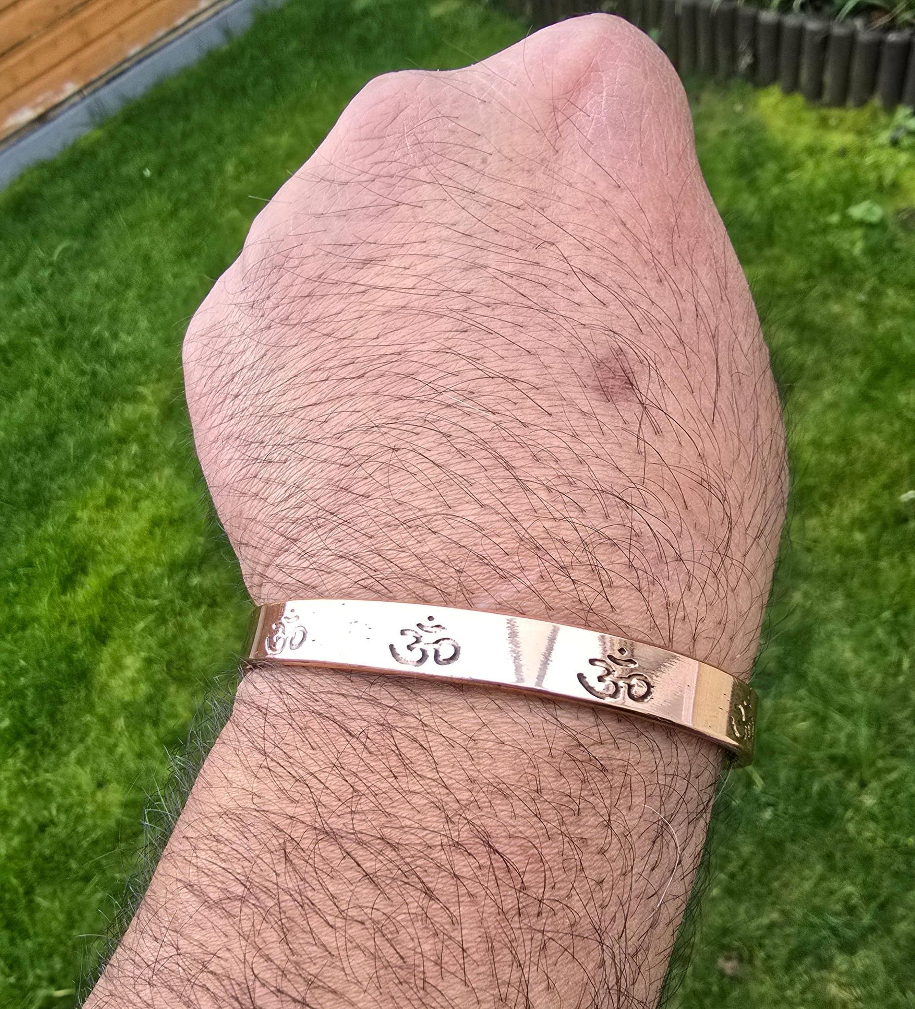 Copper Om Kara Hindu Tamba Bangle Smooth Design Magnetic Ohm Kada Ajustable O2A Meditation Bracelet Karray Karha Sikh BP Health Benefits