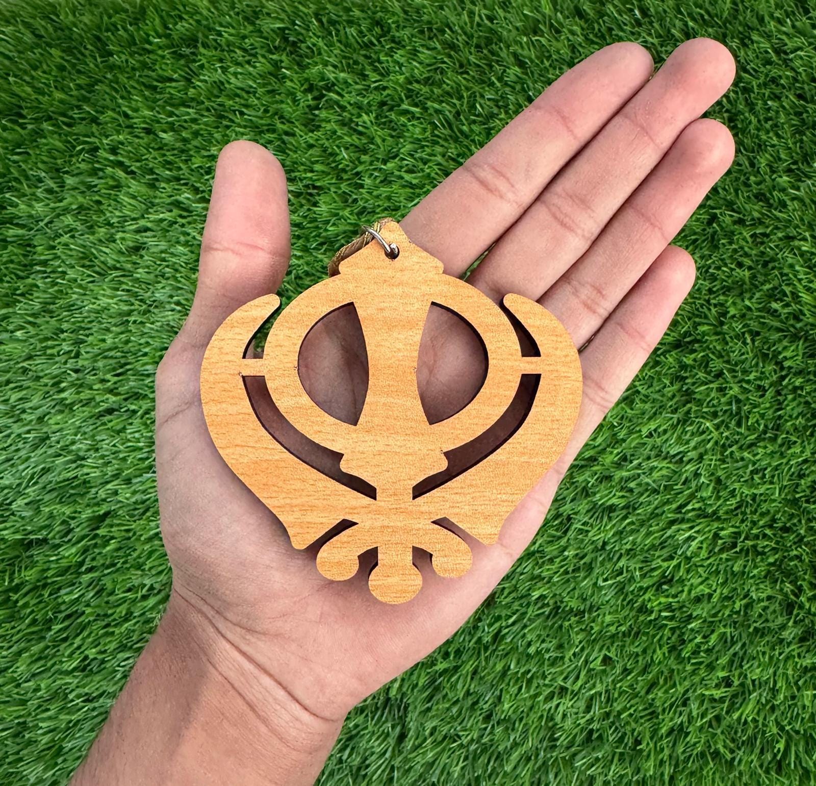 Wooden Sikh Khanda Car Hanging Pendant Ornament Beige Colour Khalsa Singh Kaur Unique Sikh Gift Kirpan Symbol G7