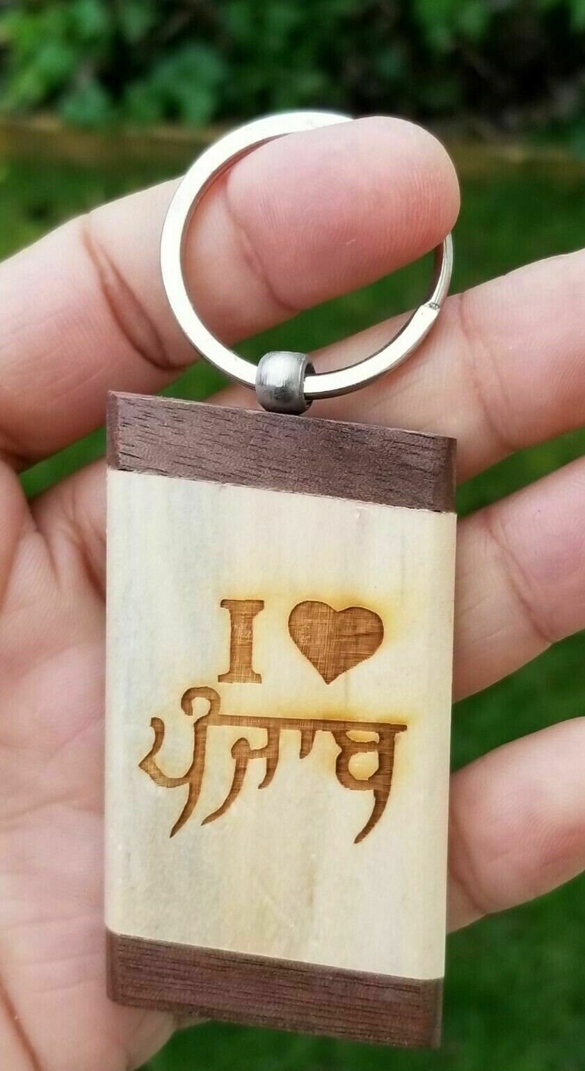 Sikh punjabi word i love punjab singh kaur khalsa wood key chain key ring nn