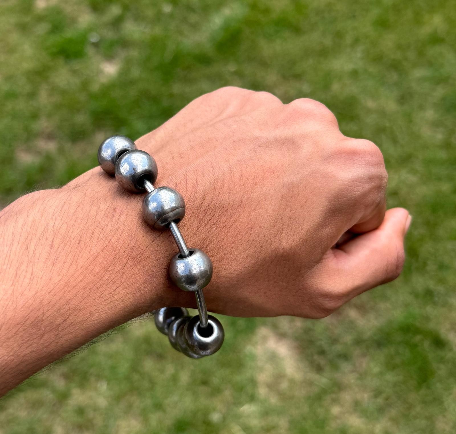Sikh Sarbloh Kara Pure Iron Beaded Mala Bracelet Simran Kada Meditation Bangle ZZZ1 New