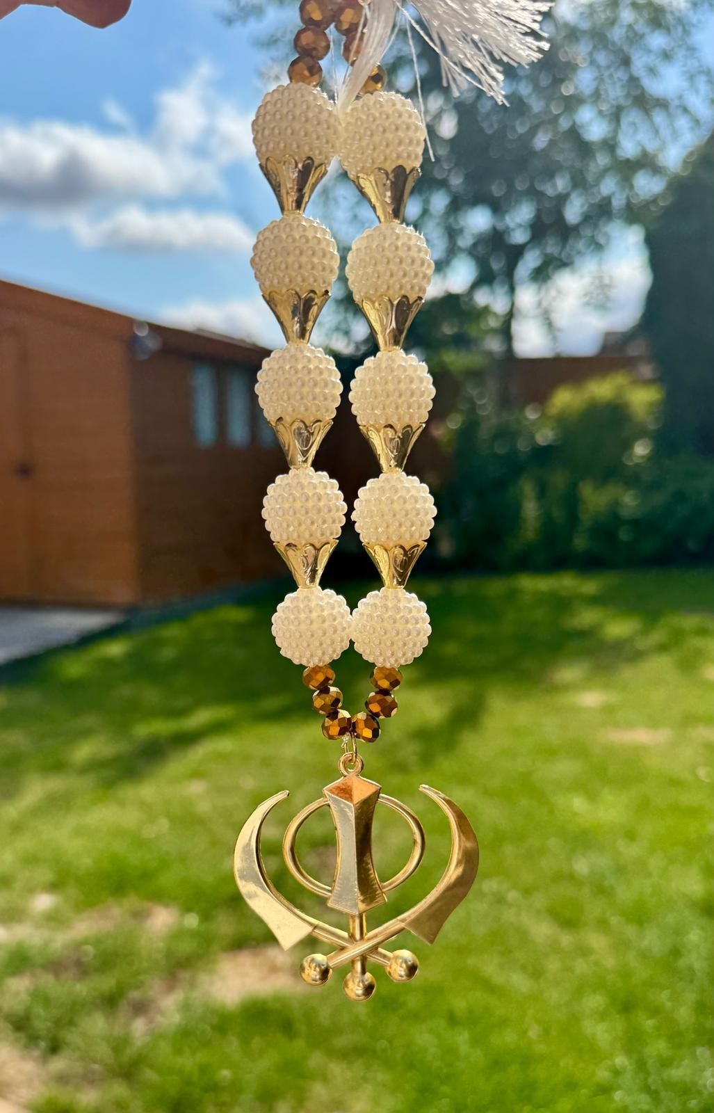 Sikh Khanda Hanger Car Rear Mirror Pendant Golden Punjabi Mala Singh Kaur ZZ40