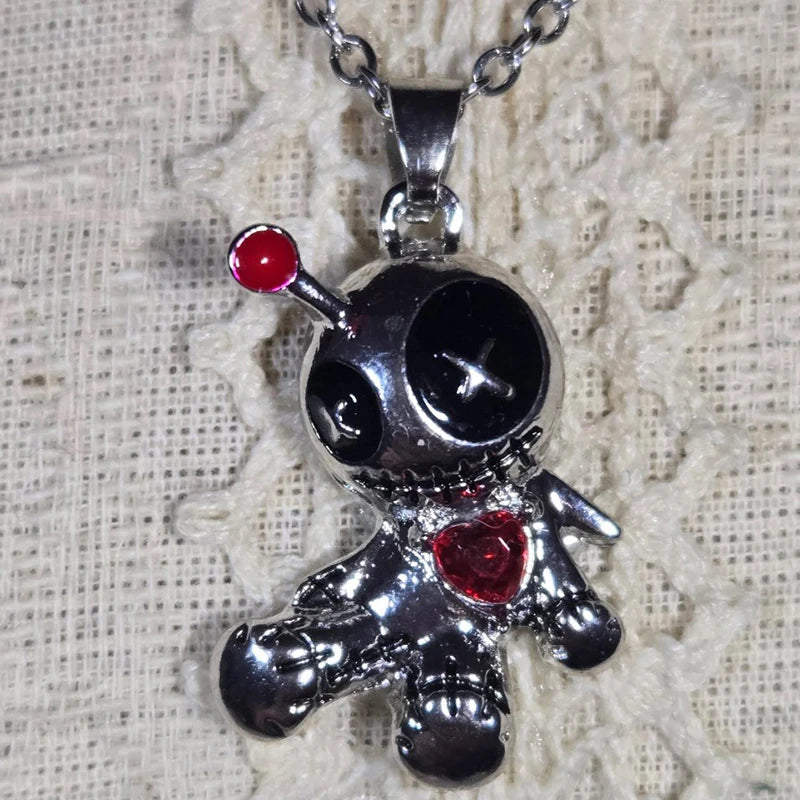 Gothic Creative Funny Voodoo Doll Red Heart Pendant Earrings Necklcae Punk Cartoon Holiday Decoration Accessories Halloween Gift