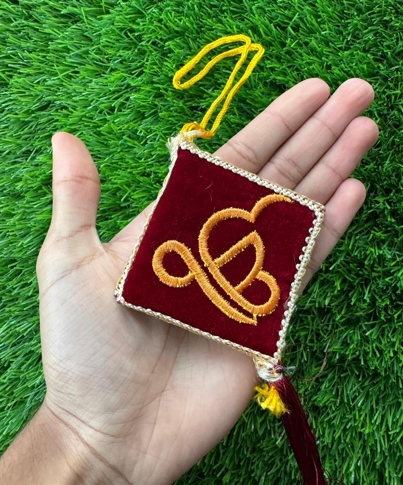Sikh Car Hanger Maroon Ik Onkar Khanda Kite Singh Kaur Car Mirror Hanger Embroided CONV1