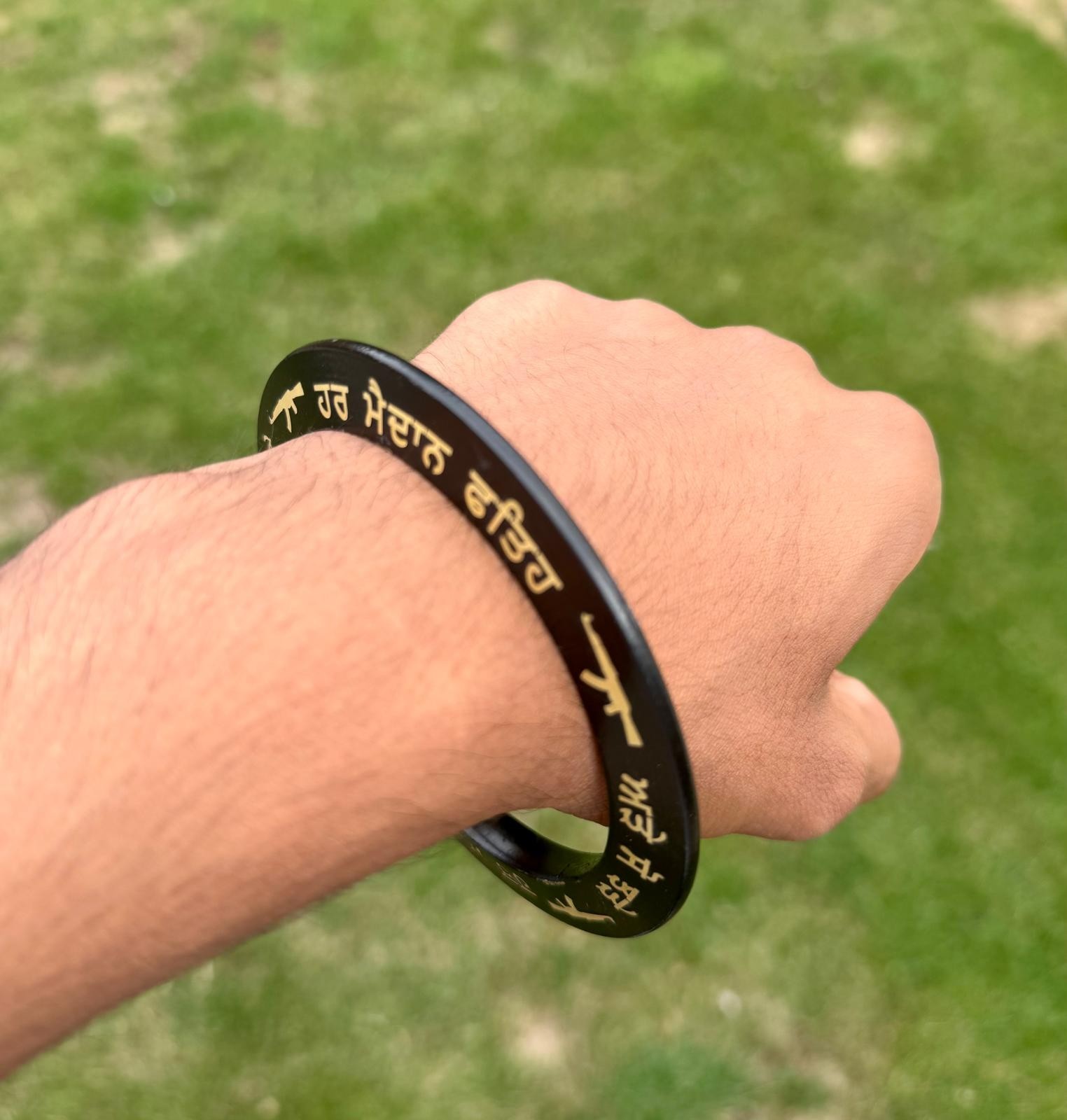 Sikh Sarbloh Kara Pure Iron Black Bangle Har Maidan Fateh Chakri Khalsa Kada I23