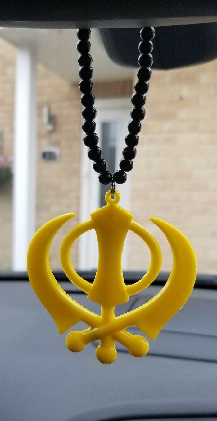 Acrylic Yellow Punjabi Sikh Kaur Singh Khanda Stunning Pendant Car Rear Mirror