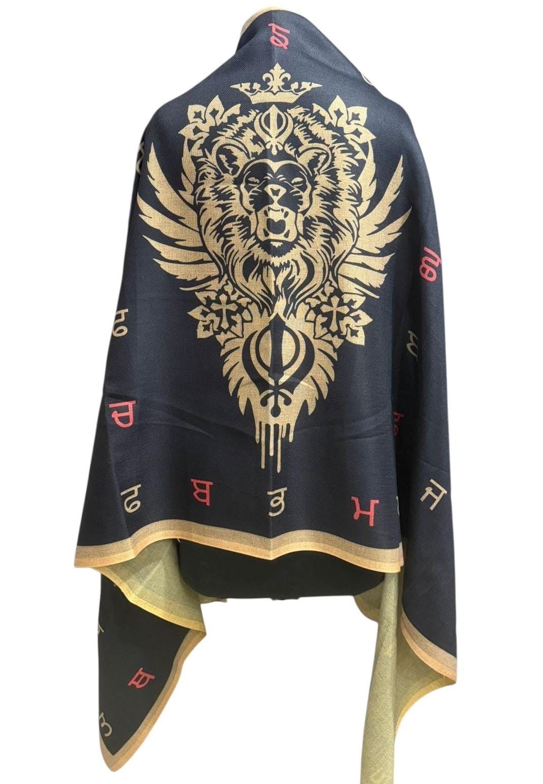 Punjabi Lion Khanda Lohi Shawl Gurmukhi Wool Stole Unisex Sikh Fair Mela Gift