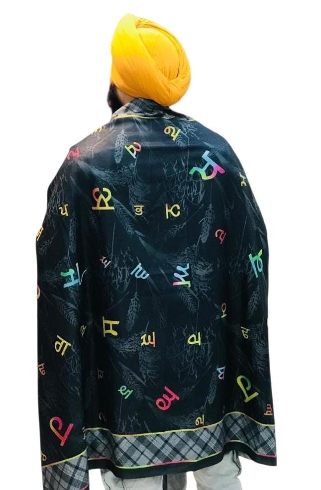 Punjabi Painti Gurmukhi Alphabet Punjab Map Lohi Shawl Wool Unisex Black Grey ST