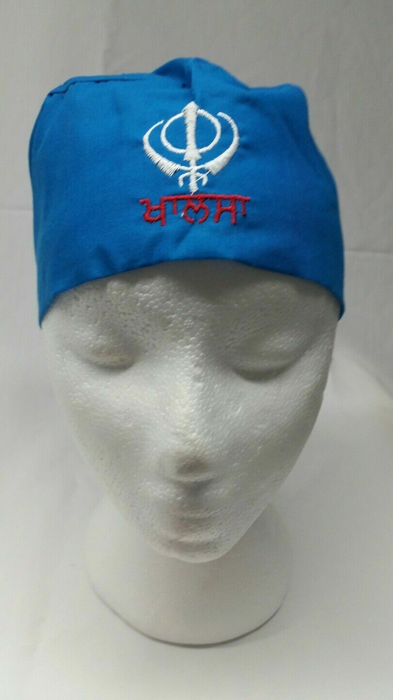 Sikh Punjabi Bluish Kids Infants baby patka pathka Khanda bandana Head Wrap Gear