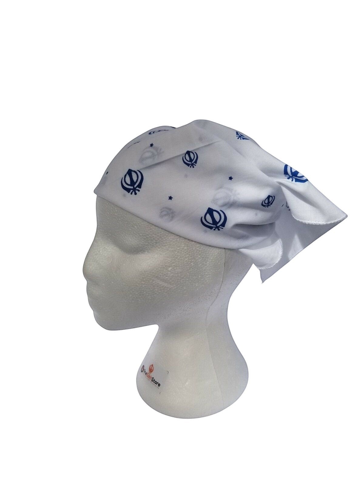 White Blue Khanda Rumal Sikh Head Wrap Bandana Punjabi Cloth Handkerchief UK