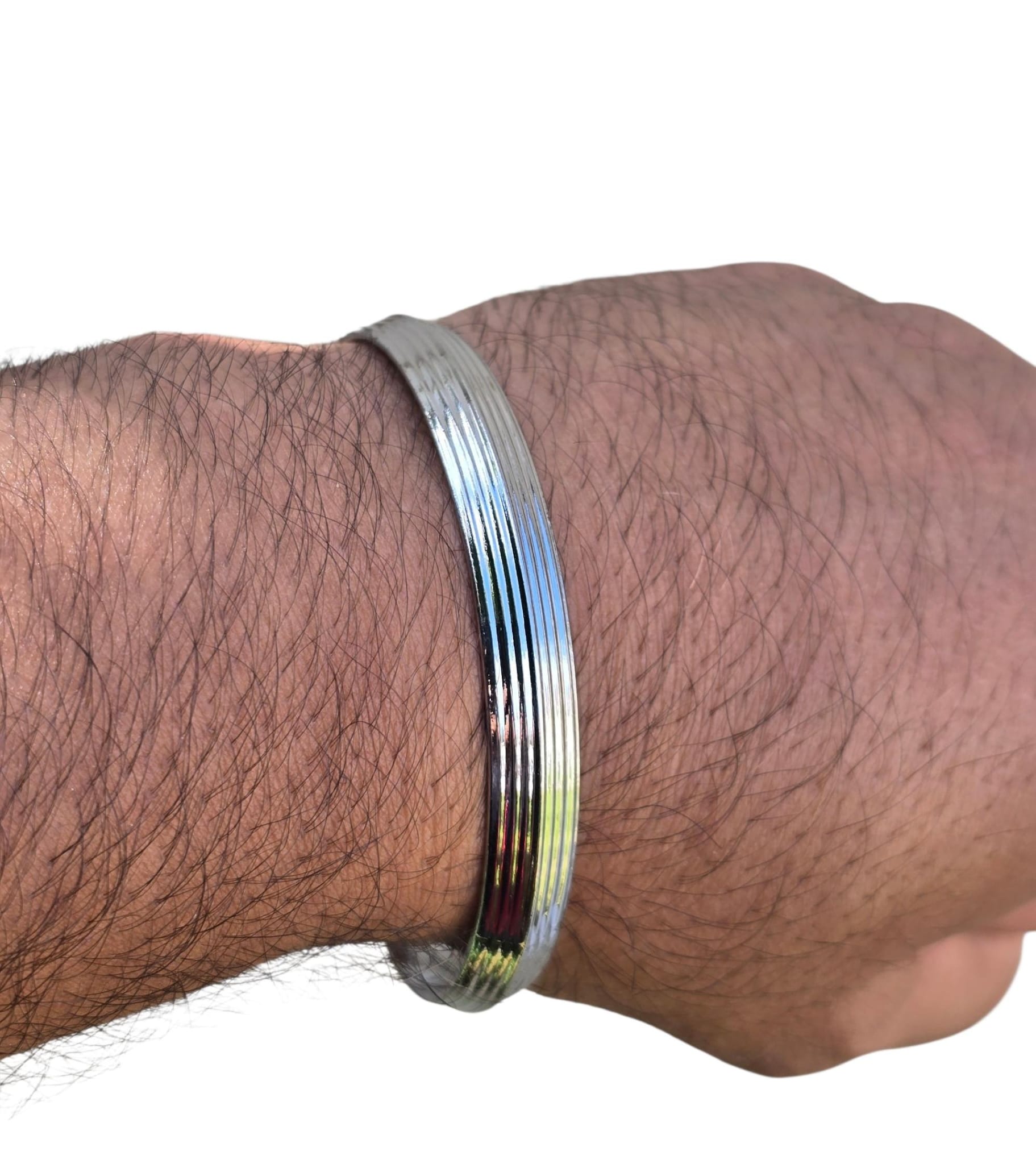 Sikh Kara Lines design Bangle Chrome Plated Punjabi Khalsa Bracelet Singh Kada O21 UK Unisex